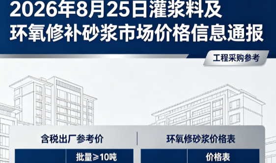 太和2026年8月25日灌浆料及环氧修补砂浆市场价格信息通报